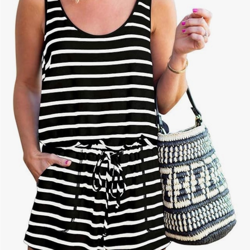 Black and White Striped Romper